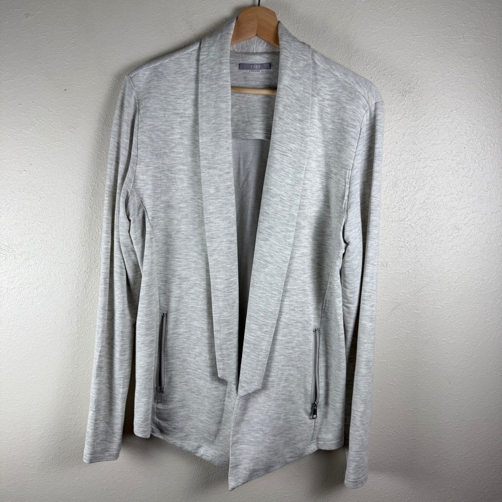 Tart Collections Womens Heather Grey Open Front Zipper Pocket Blazer Cardigan L